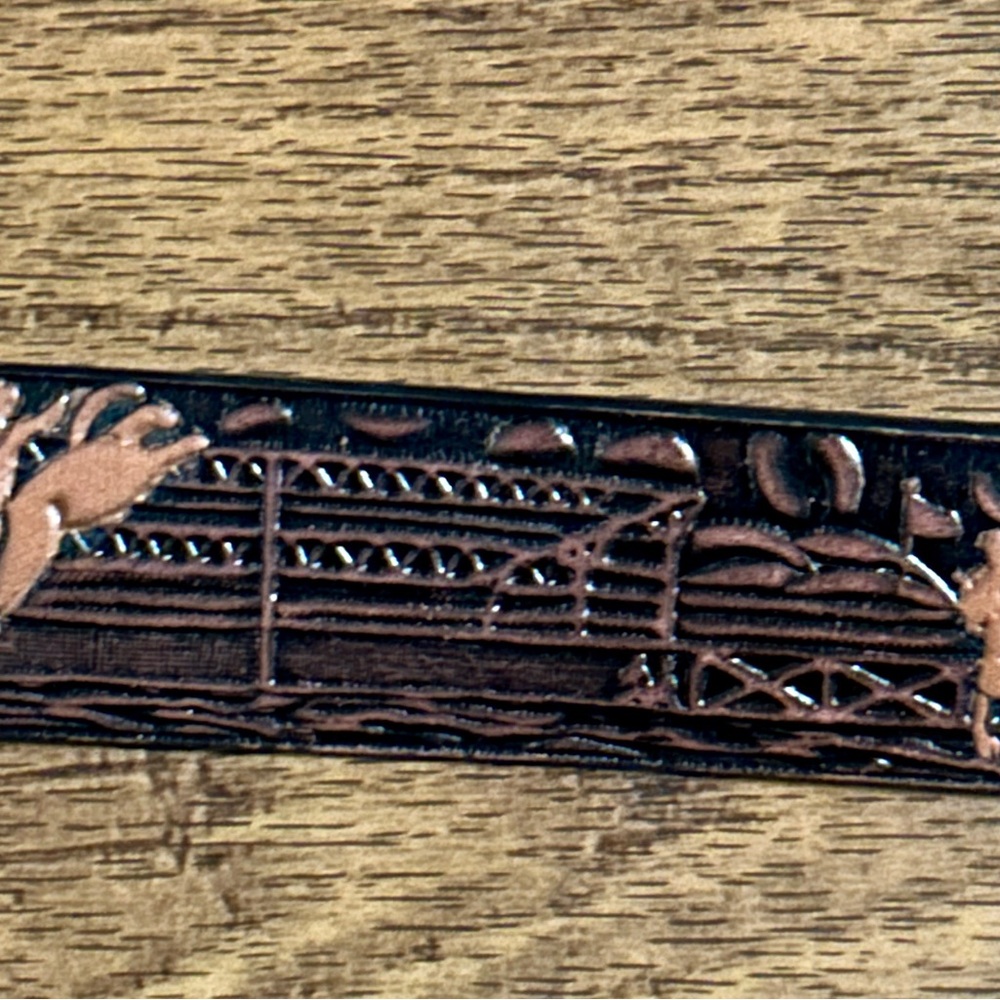Nocona ~Boy's Size 26 ~Bull Rider Belt Buckle W/ Brown Rodeo Scene Leather Belt - Picture 7 of 9